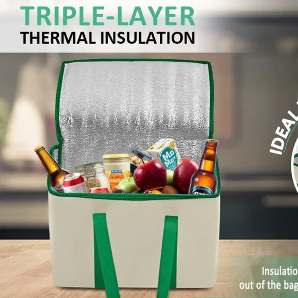 3Pack Reusable Grocery Bags w/ Reinforced Bottom & Handles(1-Tote + 2-Insulated) - Picture 11 of 13